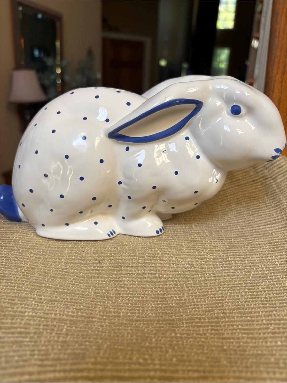 Tiffany & Co. Ceramic Bunny Bank with Blue Polka Dots